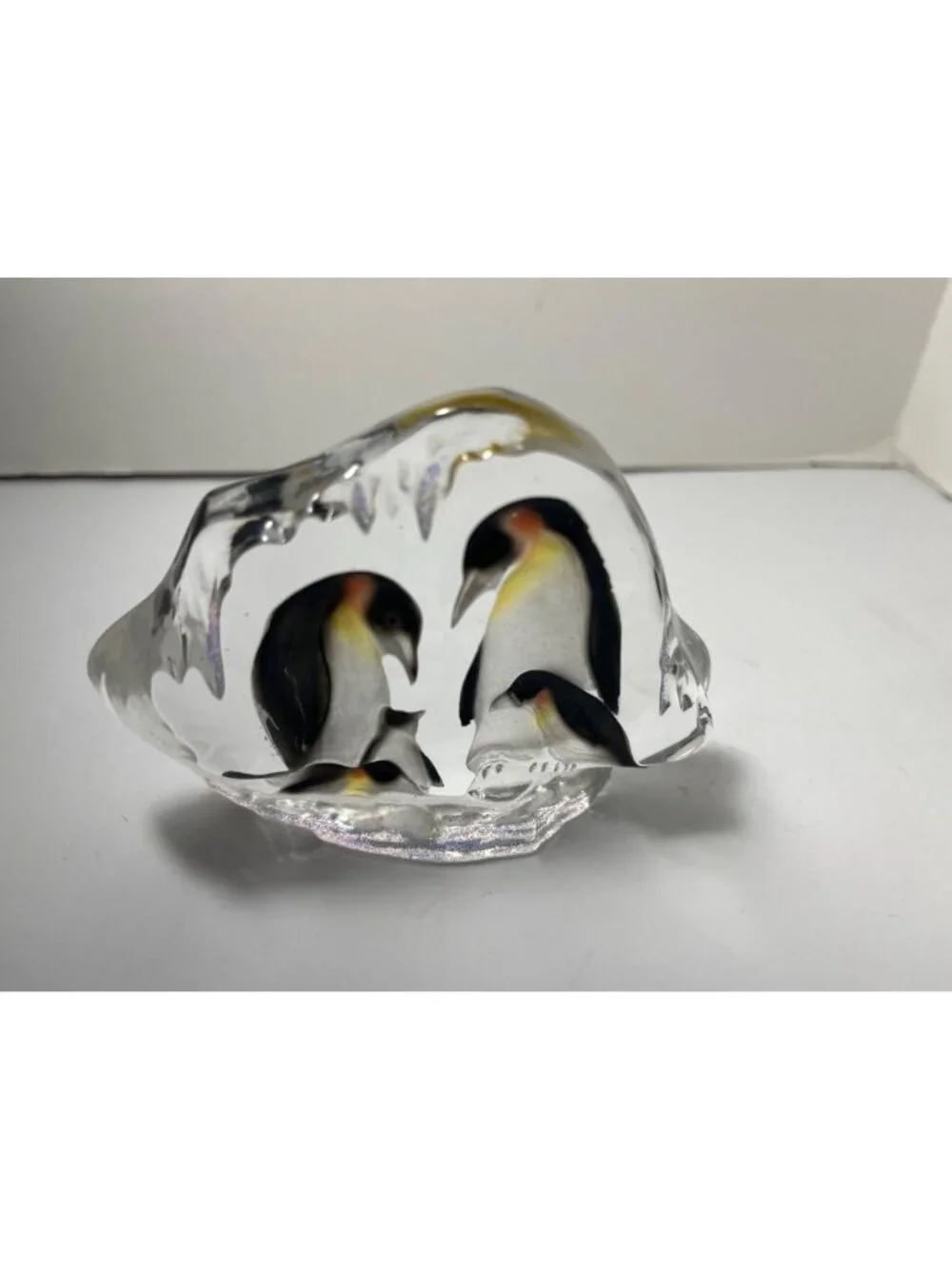 Handcrafted Glass Penguin Family On An Iceberg Sculpture Paperweight - Picture 8 of 8